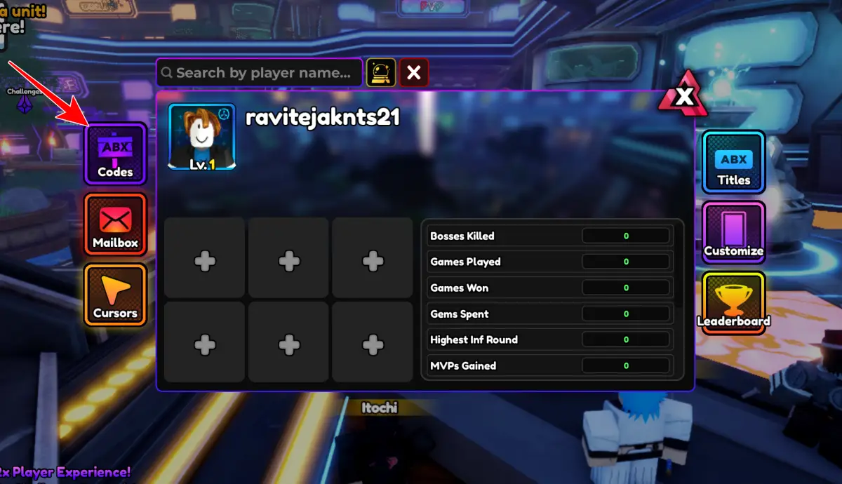 Codes Option on Anime Vanguards