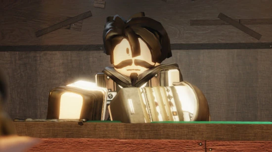 A character wearing armor in The Forge.