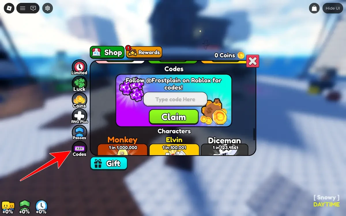 Codes Redeem Option For Aura RNG