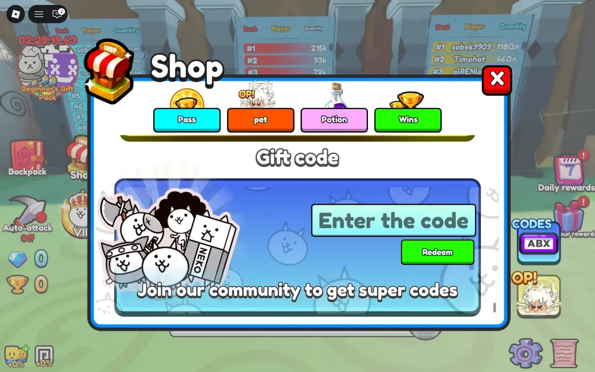 Redeem Option For Battle Cat