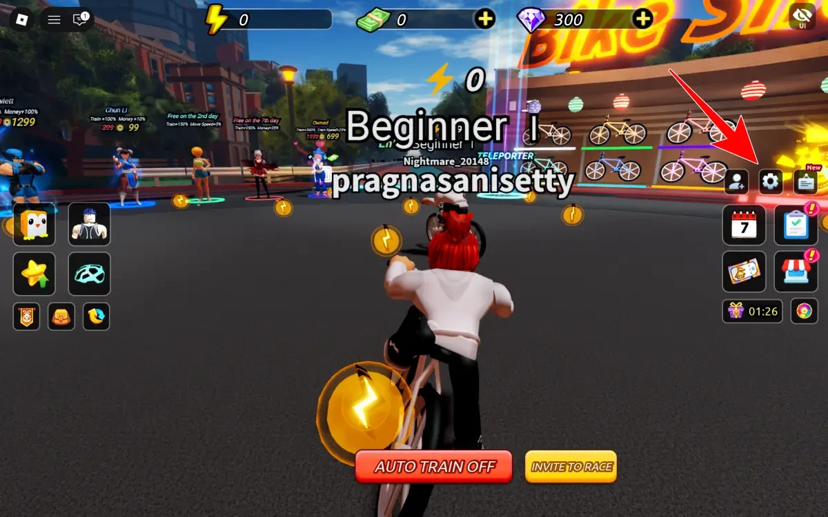 Settings(Gear) Option For Bike League