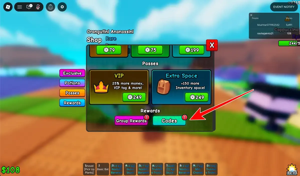 Codes Option For Plants Vs Brainrots